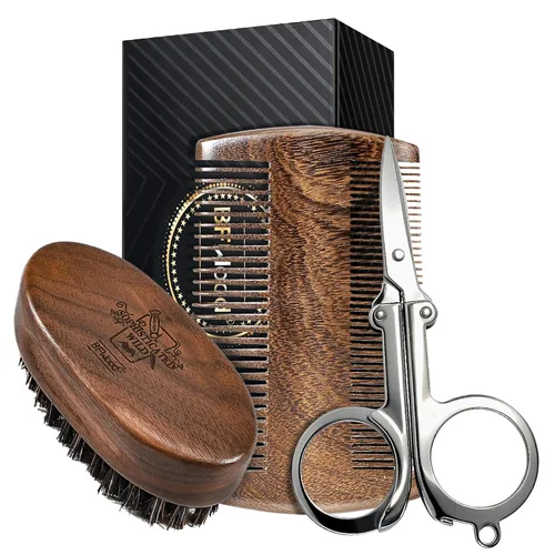 Miniatura 10 de BFWood Cepillo para barba de cerdas de jabalí, estilo militar de nogal de madera negra, cepillo de bigote de madera para hombre