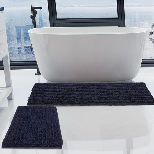 Miniatura 24 de Juego de 2 alfombras de baño de felpilla de lujo, parte inferior de goma termofusible gruesa, antideslizantes, alfombras de baño de secado rápido