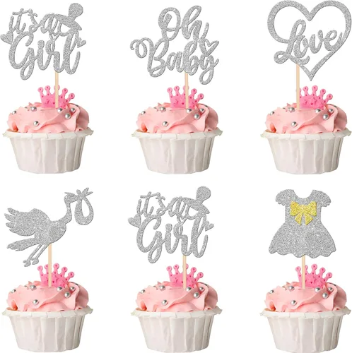 Miniatura 14 de 36 piezas de decoración para cupcakes con diseño de luna con purpurina de luna y estrella para revelación de género de bebé, baby shower, fiestas