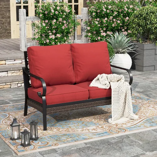 Miniatura 23 de HERA'S HOUSE Sofá de patio al aire libre de 3 plazas con cojines extra gruesos de 5.75 pulgadas, muebles de metal para todo tipo de clima, sofá