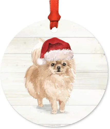 Miniatura 30 de Andaz Press Adorno de Navidad de metal personalizado para perro, perro y mascota, cocker spaniel con sombrero de Papá Noel, 1 paquete, incluye cinta