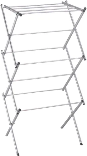 Home Vida Estante de secado de acordeón – 3 niveles con marco en X con diseño de metal plegable, uso en interiores y exteriores, color plateado