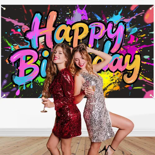 Miniatura 3 de Decoración de fiesta de cumpleaños de neón, cartel de neón de feliz cumpleaños, cartel de fondo de fotografía de fiesta que brilla en la oscuridad