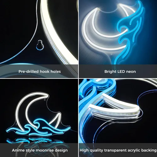 Miniatura 4 de Señal de neón de salida del sol y puesta del sol, luz de neón de luna sobre el mar, señal de neón de ola crepuscular LED para decoración de Moonrise