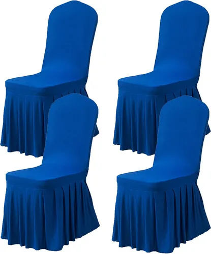 Miniatura 32 de Dimatic Juego de 2 fundas elásticas para sillas de comedor, fundas Parsons con falda, de elastano súper ajuste, funda protectora de asiento para Azul