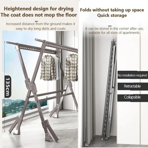 Miniatura 2 de Escurridor de ropa al aire libre, tendedero de secado de ropa para lavandería, longitud plegable, ajustable, ahorra espacio, con 40 ruedas