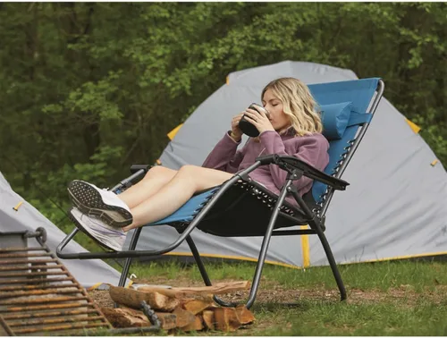 Miniatura 7 de Guide Gear Silla de camping de gravedad cero de gran tamaño, reclinable, al aire libre, portátil, plegable, capacidad de 500 libras, azul/negro