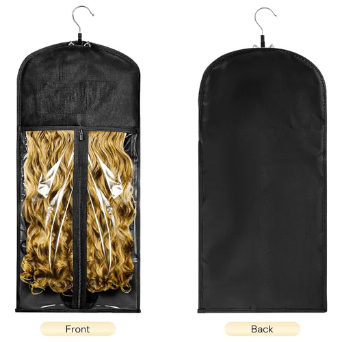 Miniatura 5 de VARIPOWDER 10 bolsas de almacenamiento para pelucas con colgador de extensiones de cabello para múltiples pelucas, bolsa de pelucas a prueba de Negro