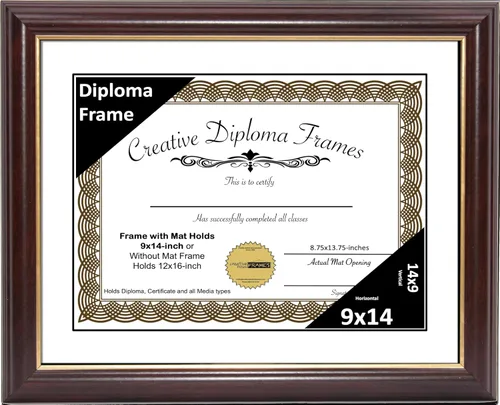 Miniatura 70 de Creative Picture Frames Marco para Diploma de Caoba con Borde Dorado de 12x16 pulgadas con Vidrio y Paspartú Negro y Colgadores de Pared Instalados