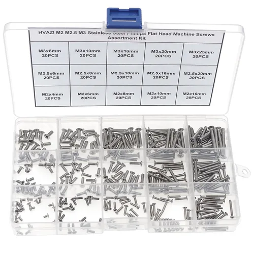 Juego de tornillos de máquina de acero inoxidable M2, M2.5, M3 con cabeza Phillips y plana
