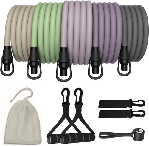 Miniatura 9 de WHATAFIT Juego de bandas de resistencia con asas, bandas de ejercicio para gimnasio en casa, equipo de entrenamiento de fuerza, incluye anclaje