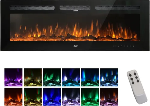 Miniatura 9 de Clihome Chimenea eléctrica de 60 pulgadas con temporizador, control remoto, color de llama ajustable 750/1500 W