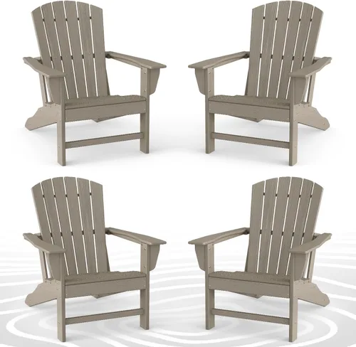 Miniatura 15 de BRIOPAWS - Juego de 2 sillas Adirondack Tamaño grande Silla para hoguera Plástico HDPE Para todo tipo de clima para terraza, al aire gris