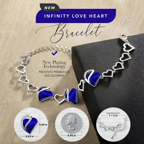 Miniatura 2 de Leafael - Pulsera de amor infinito con eslabones, corazón de cristal y piedra natal, regalos para mujer, tono plateado, 7 pulgadas con extensor de 2
