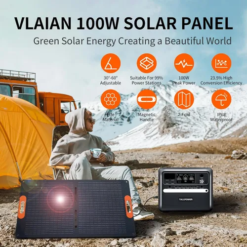Miniatura 2 de Panel solar portátil de 100 W para generador de estación de energía, cargador de panel solar plegable de 100 vatios con salida MC4, conector de CC 3