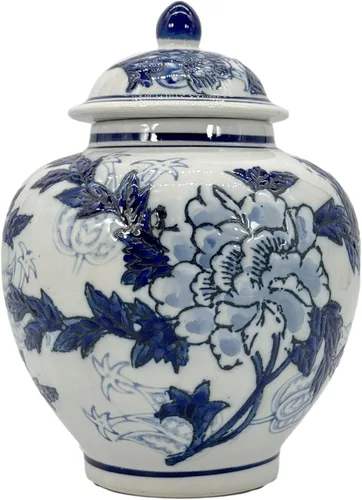 Miniatura 7 de Galt International Tarro de jengibre chinoiserie floral azul oscuro de 10 pulgadas con tapa, tarro de jengibre, almacenamiento de té, decorativo