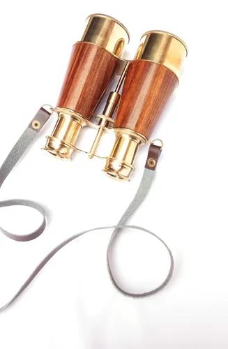 Miniatura 9 de Binoculares antiguos de latón sólido brillante para adultos y niños con correa de cuero para el cuello, binoculares náuticos compactos de 6 pulgadas