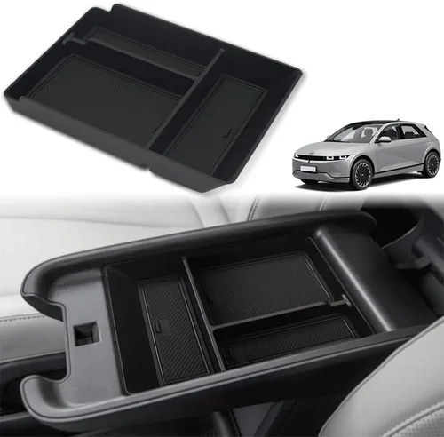 Miniatura 7 de BestEvMod Caja de almacenamiento para reposabrazos Ioniq5, bandeja organizadora de consola central, accesorios interiores con ribete negro de goma