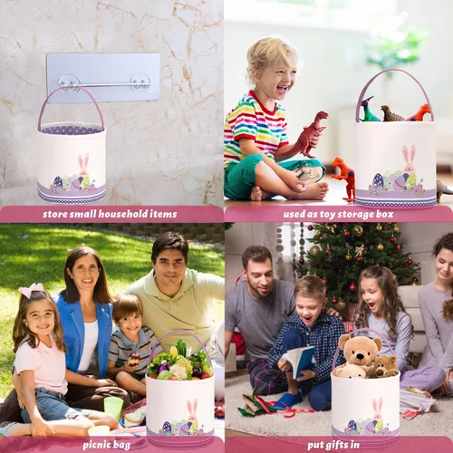 Miniatura 7 de LessMo - Canasta de conejito para huevos de Pascua, color púrpura, bonita, personalizable, de lona y algodón, canasta para búsqueda de huevos