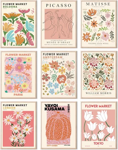 Miniatura 13 de RETRART Flower Market - Arte de pared, pósteres de Matisse e imágenes de flores, juego de impresión abstracta para dormitorio y sala de estar, 8 x