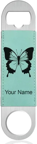Miniatura 9 de LaserGram Abrebotellas, mariposa cola de golondrina, grabado personalizado incluido (cuero sintético, negro y dorado)