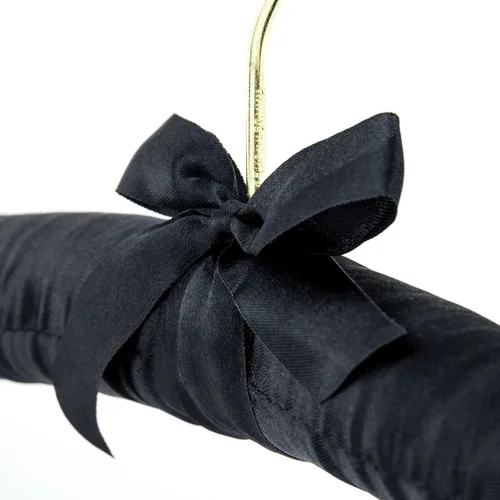 Miniatura 4 de HANGERWORLD 5 perchas acolchadas de satén clásico negro de 17 pulgadas para vestido de novia antideslizantes con gancho dorado