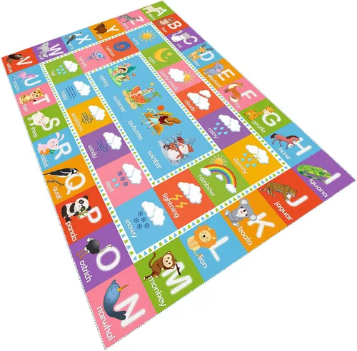 Miniatura 7 de ABC - Alfombra educativa del alfabeto, alfombra de juego de 4 x 6 pies para niños, sala de juegos, tapete antideslizante para niños y niñas Alphabet