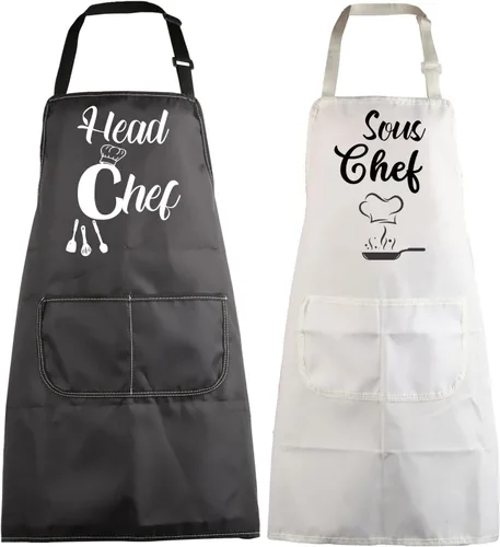 MBMSO Delantales de chef y sous chef, delantales familiares a juego con bolsillos, para mamá, papá, hijo, hija, delantal de cocina, regalo de