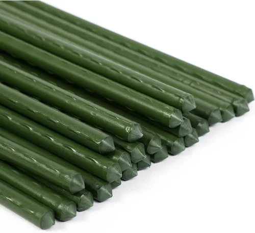Estacas de jardín de 72 pulgadas/6 pies, 25 estacas para plantas, recubiertos de plástico y tubos de acero, palos de tomate resistentes para jardín