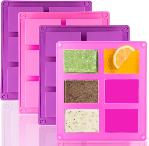 Miniatura 14 de Lerykin Kit de 2 moldes de jabón rectangulares con cortadores, molde de silicona flexible de 42 onzas con caja de madera, raspador ondulado y recto