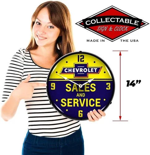 Miniatura 3 de Chevrolet Bowtie Sales and Service Reloj de pared LED, Retro/Vintage, iluminado, 14 pulgadas