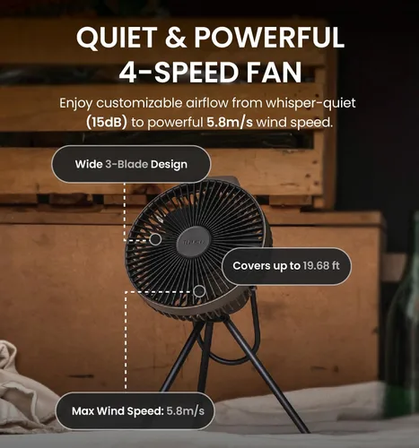 Miniatura 4 de Claymore V600+ Ventilador portátil recargable gris cálido – Batería de 7,800 mAh, circulador de aire BLDC ultra silencioso de 4 velocidades