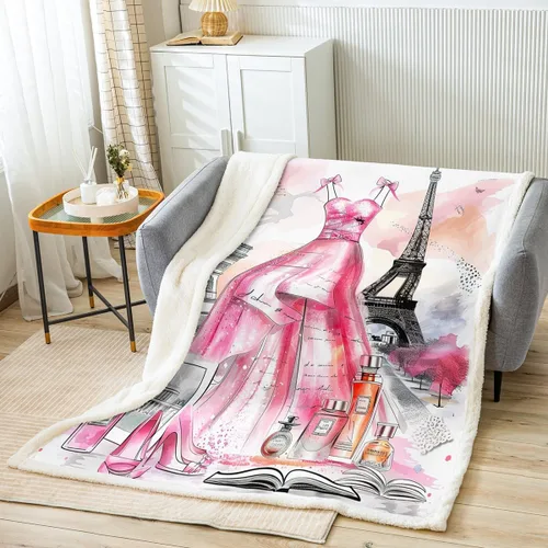 Miniatura 23 de Manta con corona de princesa a la moda para sofá, estampado de corazones rosas y puntos para niños, mujeres y niñas, decoración de habitación, manta