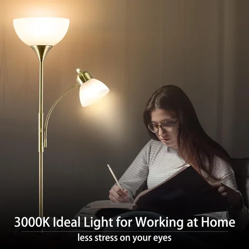 Miniatura 7 de Lámpara de pie, lámpara de pie regulable, brillo de atenuación continua, incluye bombillas LED de 9 W y 5 W, lámpara de pie industrial para sala
