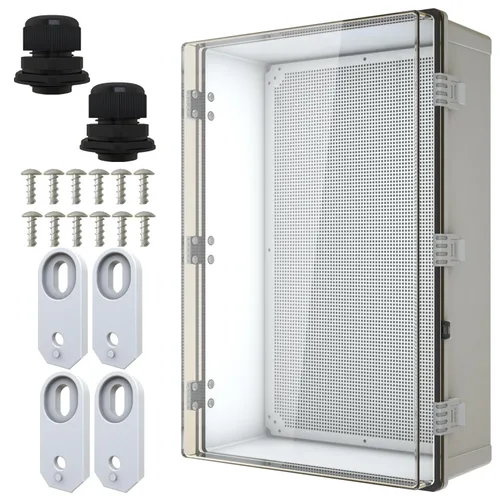 Miniatura 15 de MAKERELE Caja eléctrica impermeable pequeña al aire libre IP67 ABS caja de plástico con placa de montaje, cubierta gris con bisagras, soporte