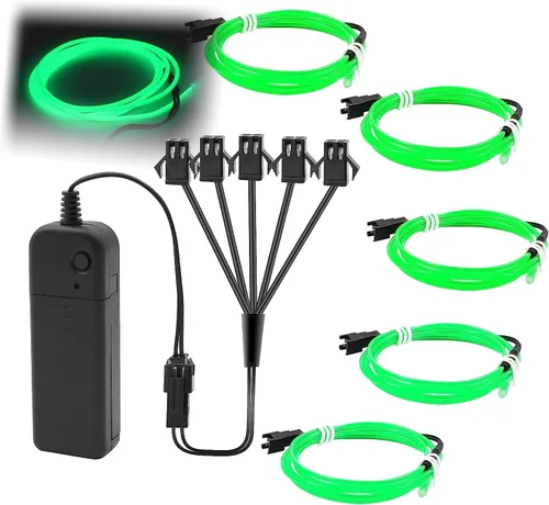 Miniatura 2 de Ourbest [Nueva versión dura] 5 divisores de 6.6 ft de cable EL de neón, 3 modos de permanencia/lento/rápido flash LED para decoración de fiesta