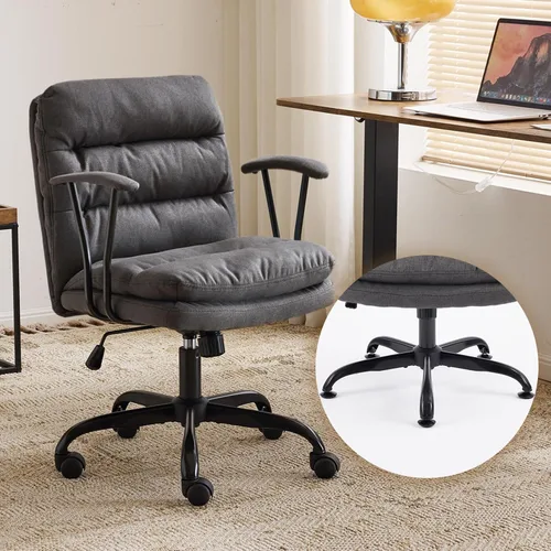 Miniatura 10 de VINGLI Silla de escritorio acolchada blanca con/sin ruedas, base doble, reposabrazos removibles, silla giratoria ajustable y cómoda para Blanco