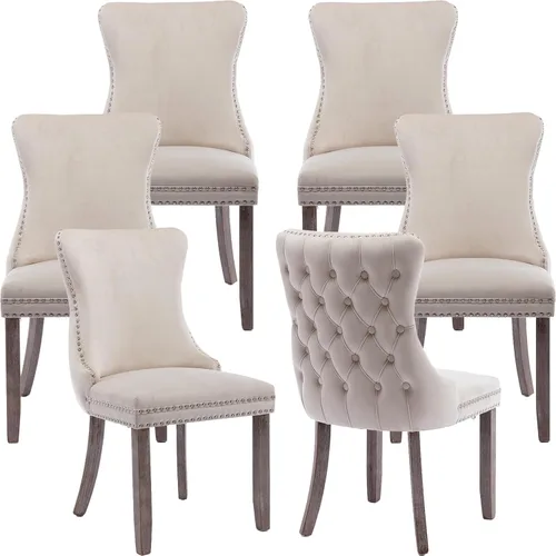 Miniatura 95 de Velvet Dining Chairs Set of 2, Tufted High Chairs with Nailhead Trim, Pull Ring, Black Solid Wood Legs, Elegant Upholstered Accent Chairs for Dining