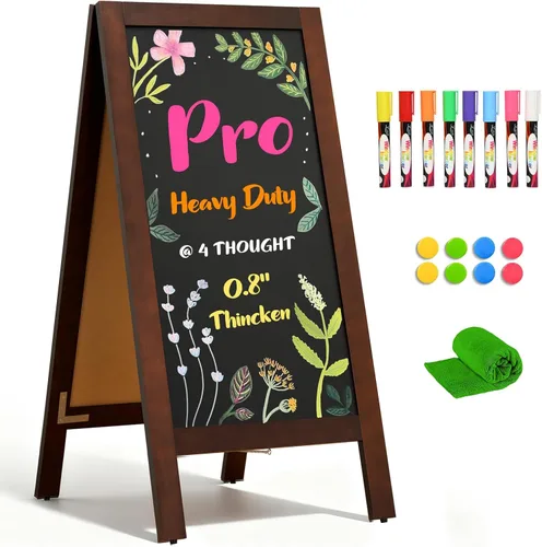 Miniatura 17 de 4 THOUGHT Pizarra magnética de doble cara en forma de A de 40"x20", tablero de sándwich independiente de madera de pino macizo para restaurantes