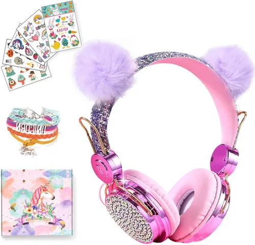 Miniatura 10 de SVYHUOK Auriculares inalámbricos de oreja de gato para niños con micrófono, auriculares Bluetooth sobre la oreja para la escuela, teléfonos