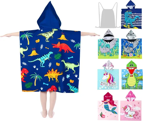 Miniatura 9 de growell Toallas de playa con capucha para niños, toalla de baño para niños de 4 a 10 años, toallas de piscina para niños, de secado rápido, poncho