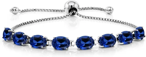 Miniatura 219 de Gem Stone King Pulsera de plata de ley 925 con piedra natal ovalada de 0.276 x 0.197 in para mujer, totalmente ajustable hasta 9 pulgadas