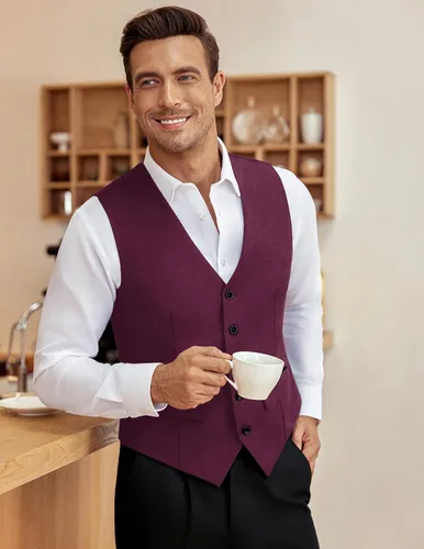Miniatura 3 de COOFANDY Chaleco de traje de negocios para hombre, chaleco de vestir ajustado, chaleco de boda