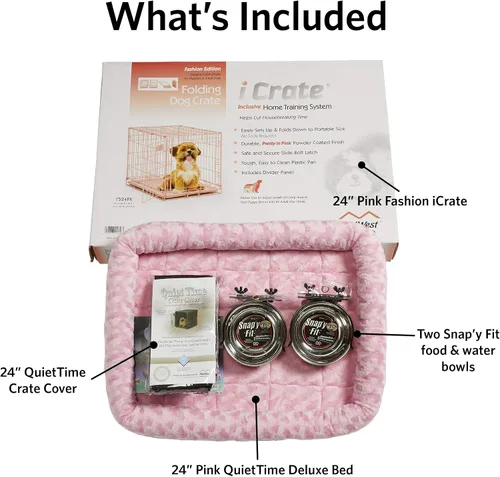 Miniatura 2 de MidWest Homes for Pets - Kit inicial Pink Fashion iCrate, paquete de jaula para perros pequeños de 24 pulgadas, incluye jaula, cama para mascotas, 2