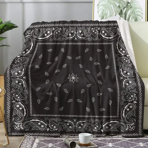 Miniatura 8 de Manta tipo bandana negra tamaño King, manta de forro polar para sofá, cama, sofá, mantas y mantas de cachemira, manta de franela de felpa súper