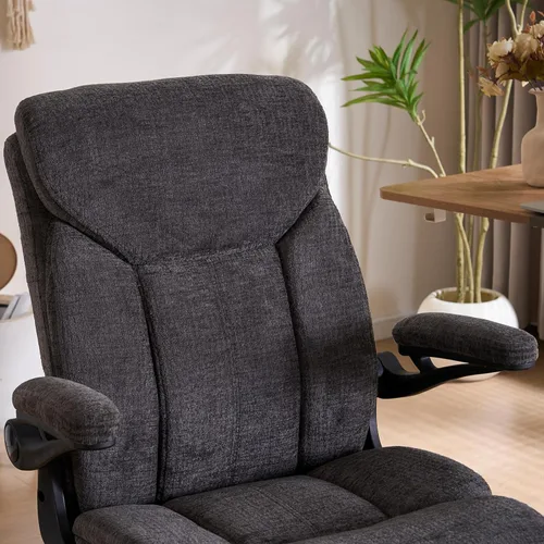 Miniatura 6 de Silla de Oficina Ejecutiva, Silla de Computadora Cómoda de Tela Ergonómica con Reposabrazos Abatibles, Soporte Lumbar, Función de Giro 360° y Gris