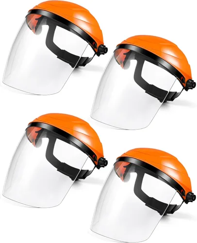 Miniatura 18 de Tellegloww 4 protectores faciales de seguridad transparentes para moler y cortar, ligero, resistente a los impactos con trinquete ajustable, máscara