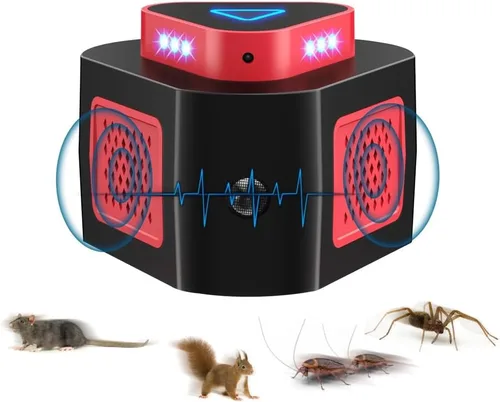 Enchufe ultrasónico repelente de roedores, 4 modos y luz intermitente, bloqueador electrónico de ratón de 360°, disuasorio de ratas en interiores,