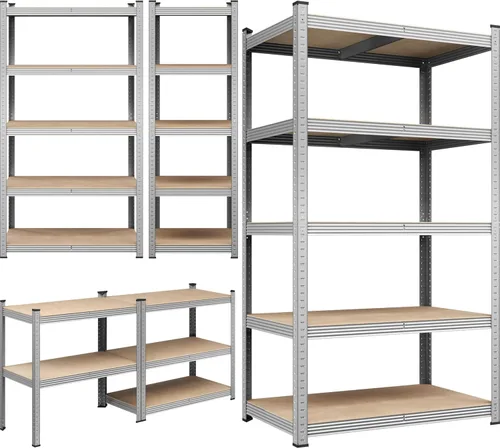 Miniatura 8 de Yaheetech Estantes de almacenamiento, estantería de metal ajustable resistente de 5 niveles, estante industrial para garaje, almacén, despensa, Plata