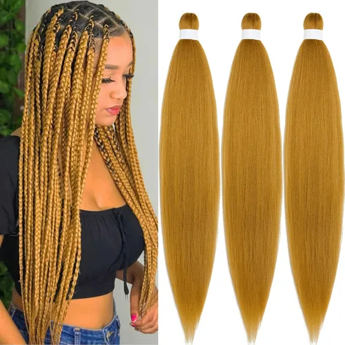 Miniatura 15 de pelo trenzado preestirado marrón, pelo trenzado Kanekalo, pelo trenzado preestirado de 26 pulgadas, 6 paquetes plegados, textura Yaki, extensiones